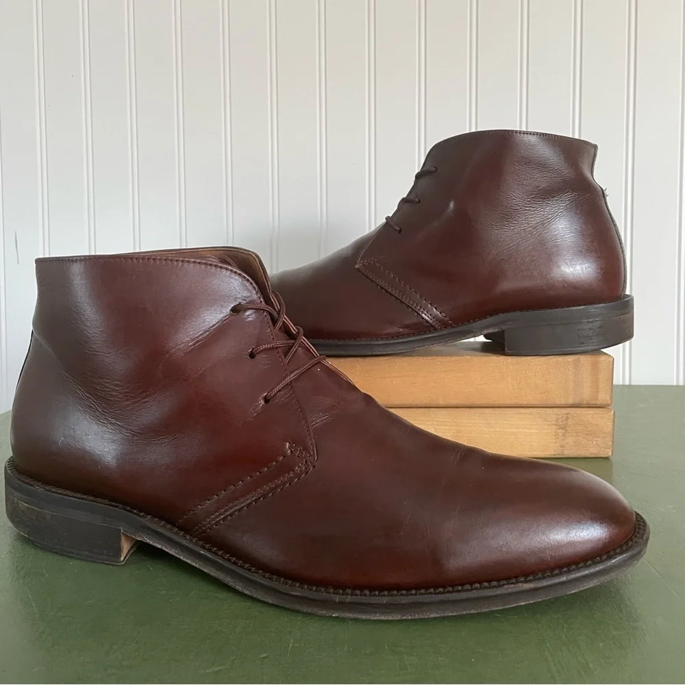 Calzoleria Toscana Men's Italian Leather Desert/Chukka Boots Handmade in Cognac